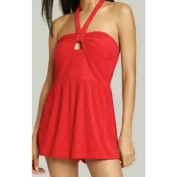 Wild Fable Womens Halter Romper Tie Neck Stretch Terry Cloth Red Size S - Picture 1 of 7